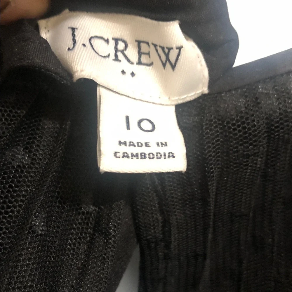 J. Crew Black Dotted Sheer-Sleeve Midi Dress